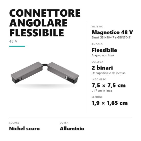 Gea luce gbic36 connettore angolare flessibile per binario magnetico 48v nichel scuro