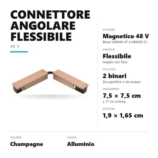 Gea luce gbic36 connettore angolare flessibile per binario magnetico 48v champagne