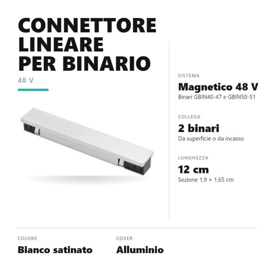 Gea luce gbic42 connettore lineare per binario magnetico 48v bianco satinato
