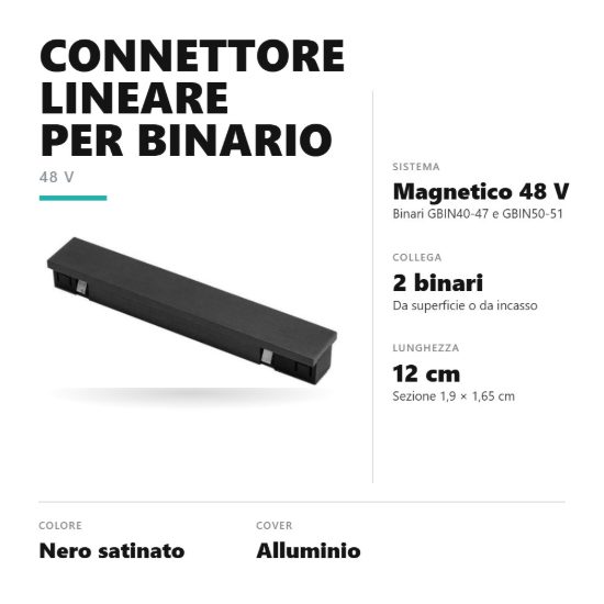 Gea luce gbic42 connettore lineare per binario magnetico 48v nero satinato