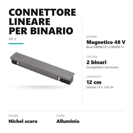 Gea luce gbic42 connettore lineare per binario magnetico 48v nichel scuro