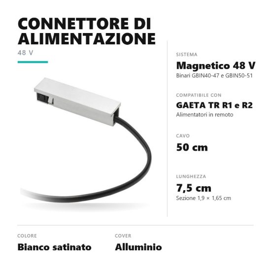 Gea luce gbic48 connettore di alimentazione in remoto per binario magnetico 48v bianco satinato