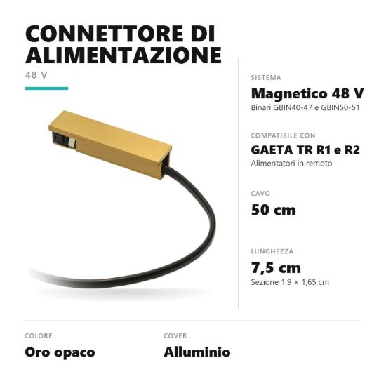 Gea luce gbic48 connettore di alimentazione in remoto per binario magnetico 48v oro