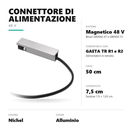 Gea luce gbic48 connettore di alimentazione in remoto per binario magnetico 48v nichel