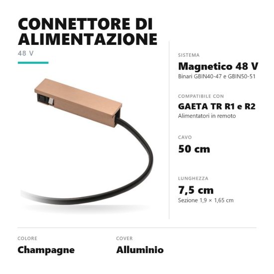 Gea luce gbic48 connettore di alimentazione in remoto per binario magnetico 48v champagne