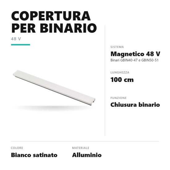 Gea luce gbico01 copertura di chiusura per binario magnetico 48v 1 m bianco satinato