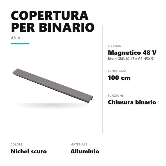 Gea luce gbico01 copertura di chiusura per binario magnetico 48v 1 m nichel scuro