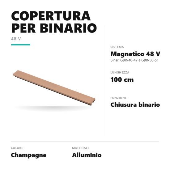 Gea luce gbico01 copertura di chiusura per binario magnetico 48v 1 m champagne