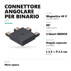 Gea luce gbiga1 connettore 90° soffitto-soffitto per binario magnetico 48v ultrasottile nero
