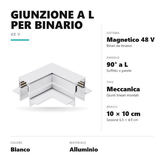 Gea luce gbigib1 angolo soffitto-soffitto per binario magnetico 48v da incasso bianco