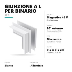 Gea luce gbigib2 angolo esterno parete-soffitto per binario magnetico 48v da incasso bianco