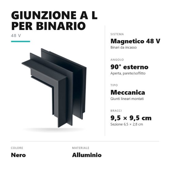 Gea luce gbigib2 angolo esterno parete-soffitto per binario magnetico 48v da incasso nero