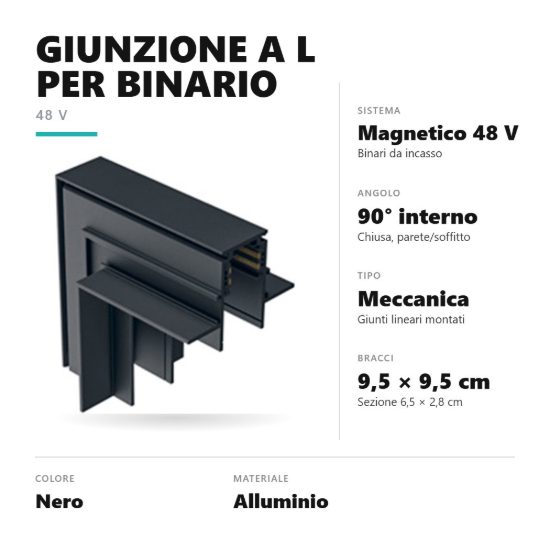 Gea luce gbigib3 angolo interno parete-soffitto per binario magnetico 48v da incasso nero