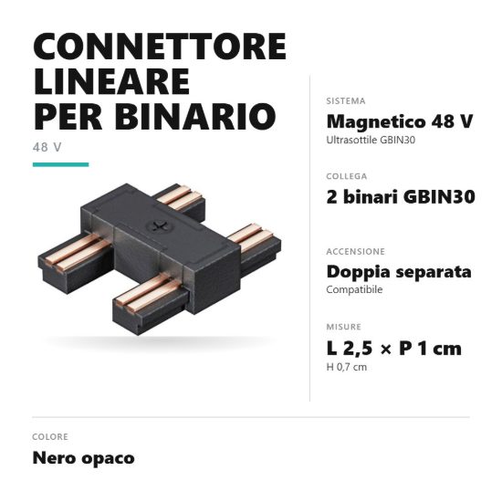 Gea luce gbigl1 connettore lineare per binario magnetico 48v ultrasottile nero