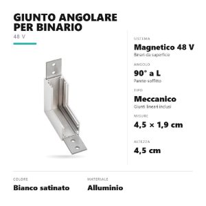 Gea luce gbigs10 angolo parete-soffitto per binario magnetico 48v da superficie bianco satinato