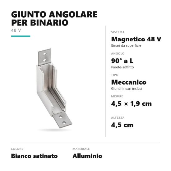 Gea luce gbigs10 angolo parete-soffitto per binario magnetico 48v da superficie bianco satinato
