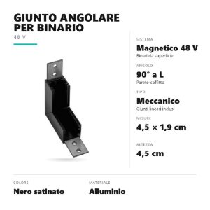 Gea luce gbigs10 angolo parete-soffitto per binario magnetico 48v da superficie nero satinato