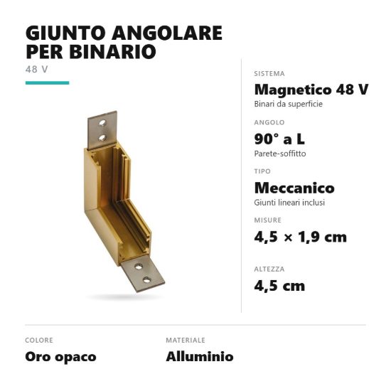 Gea luce gbigs10 angolo parete-soffitto per binario magnetico 48v da superficie oro