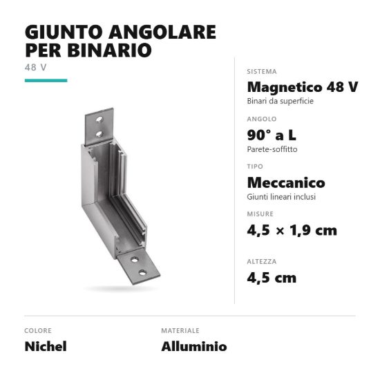 Gea luce gbigs10 angolo parete-soffitto per binario magnetico 48v da superficie nichel