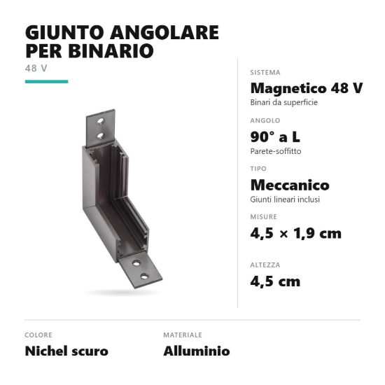 Gea luce gbigs10 angolo parete-soffitto per binario magnetico 48v da superficie nichel scuro