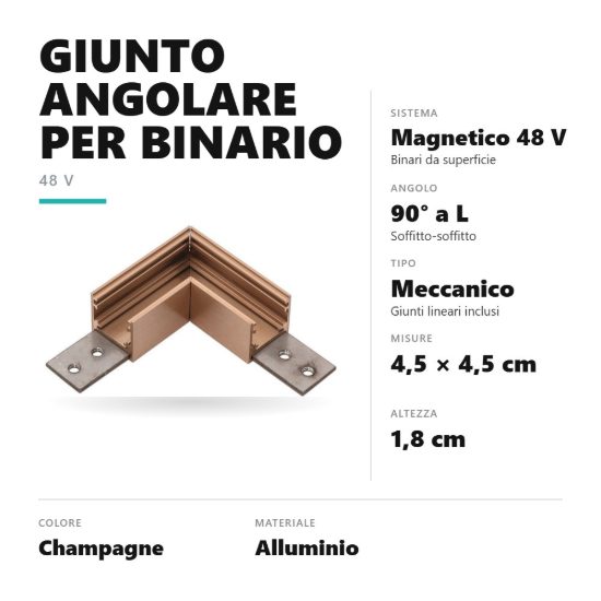 Gea luce gbigs3 angolo soffitto-soffitto per binario magnetico 48v da superficie champagne
