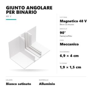 Gea luce gbigsb6 angolo parete-soffitto per binario magnetico 48v da incasso bianco satinato