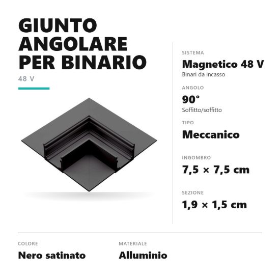 Gea luce gbigsb5 angolo soffitto-soffitto per binario magnetico 48v da incasso nero satinato