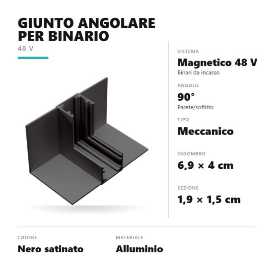 Gea luce gbigsb6 angolo parete-soffitto per binario magnetico 48v da incasso nero satinato