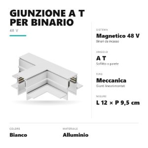Gea luce gbigtb1 giunzione a t per binario magnetico 48v da incasso bianco