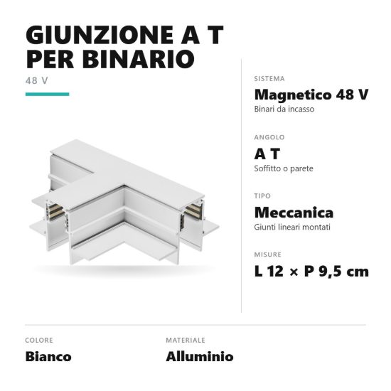 Gea luce gbigtb1 giunzione a t per binario magnetico 48v da incasso bianco