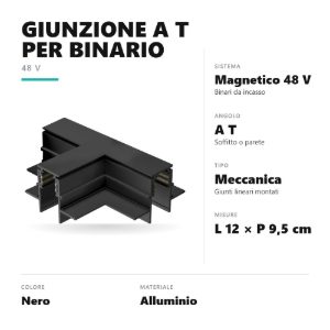 Gea luce gbigtb1 giunzione a t per binario magnetico 48v da incasso nero