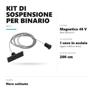 Gea luce gbis20 kit di sospensione a cavo singolo per binario magnetico 48v nero satinato