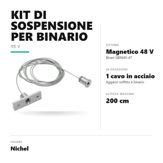 Gea luce gbis20 kit di sospensione a cavo singolo per binario magnetico 48v nichel