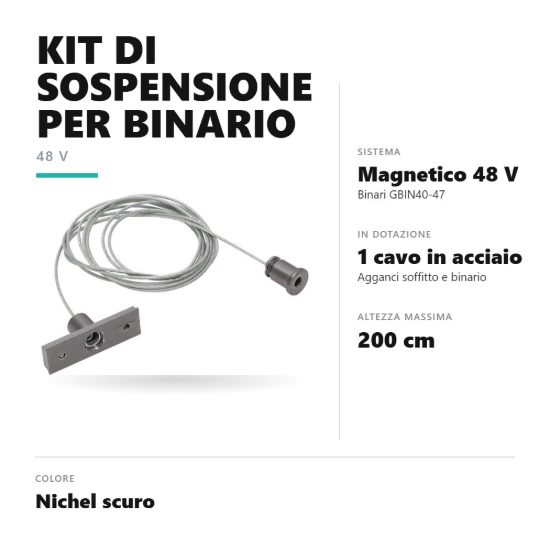 Gea luce gbis20 kit di sospensione a cavo singolo per binario magnetico 48v nichel scuro