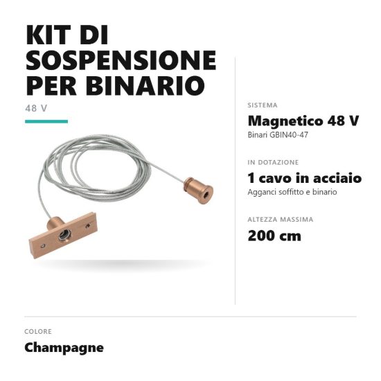 Gea luce gbis20 kit di sospensione a cavo singolo per binario magnetico 48v champagne