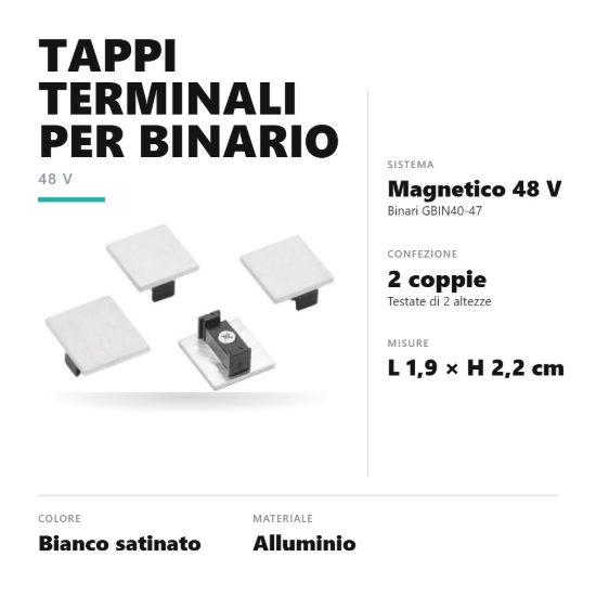 Gea luce gbit10 2 coppie di tappi terminali per binario magnetico 48v da superficie bianco satinato