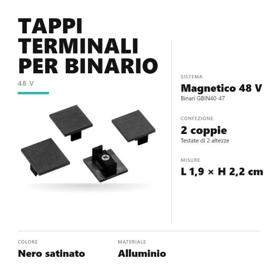 Gea luce gbit10 2 coppie di tappi terminali per binario magnetico 48v da superficie nero satinato
