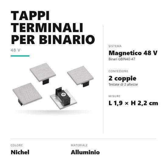 Gea luce gbit10 2 coppie di tappi terminali per binario magnetico 48v da superficie nichel