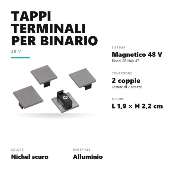 Gea luce gbit10 2 coppie di tappi terminali per binario magnetico 48v da superficie nichel scuro