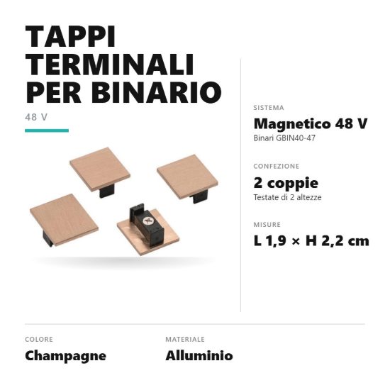 Gea luce gbit10 2 coppie di tappi terminali per binario magnetico 48v da superficie champagne