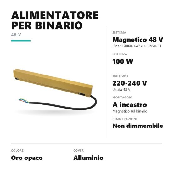 Gea luce gbitr10 alimentatore 100w a incastro magnetico per binario magnetico 48v oro