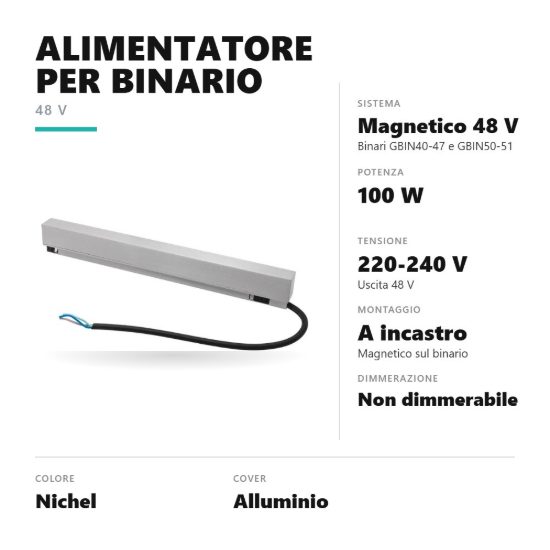 Gea luce gbitr10 alimentatore 100w a incastro magnetico per binario magnetico 48v nichel