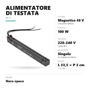 Gea luce gbitr5 alimentatore 100w a incastro magnetico per binario magnetico 48v ultrasottile nero