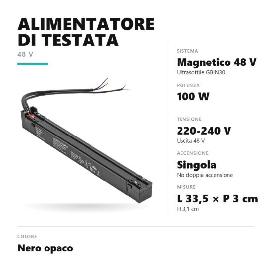 Gea luce gbitr5 alimentatore 100w a incastro magnetico per binario magnetico 48v ultrasottile nero
