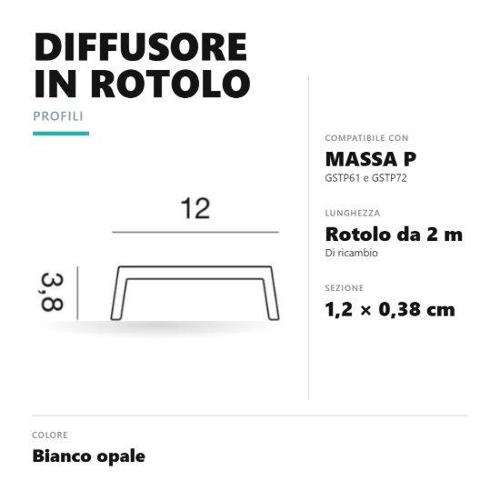 Gea luce gco01 diffusore in rotolo per profili massa p gstp61 gstp72 2mt bianco opale