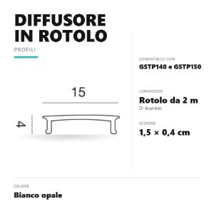Gea luce gco03 diffusore in rotolo per profili gstp140 gstp150 2mt bianco opale