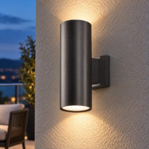 Gea luce amon applique da esterno a cilindro biemissione grigio antracite 2xe27 ip65