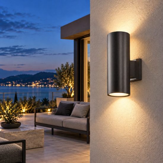 Gea luce amon applique da esterno a cilindro biemissione grigio antracite 2xe27 ip65