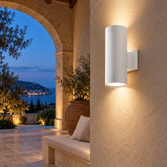 Gea luce amon applique da esterno a cilindro biemissione bianca 2xe27 ip65