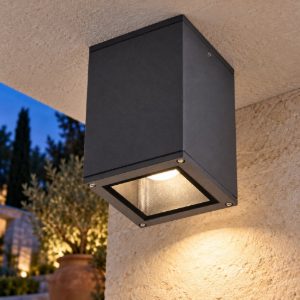 Gea luce amon faretto da soffitto da esterno quadrato grigio antracite e27 ip65